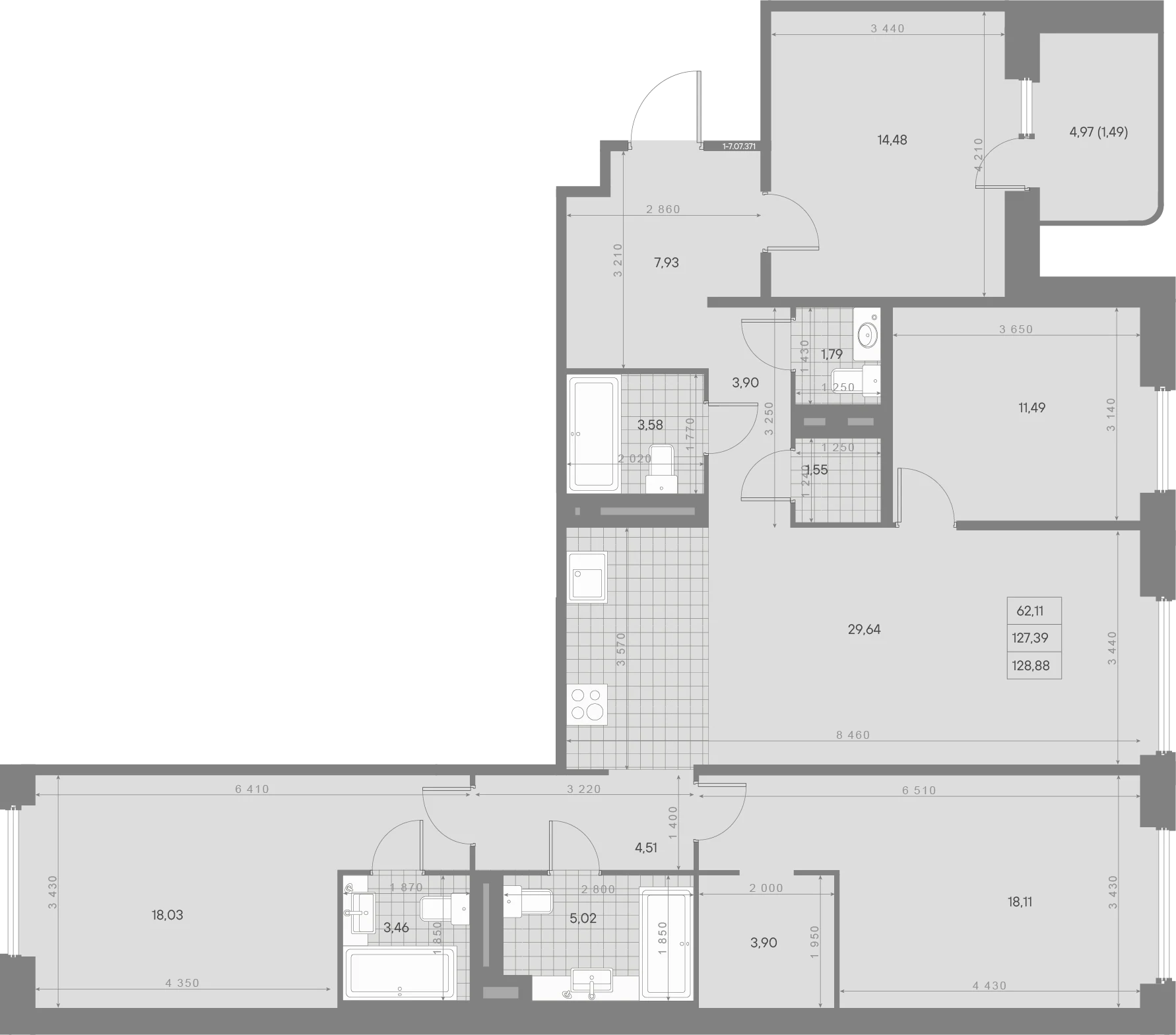 Планировка 4-комнатная 128,9 м² в квартале «Avant» — Квартал «Avant»