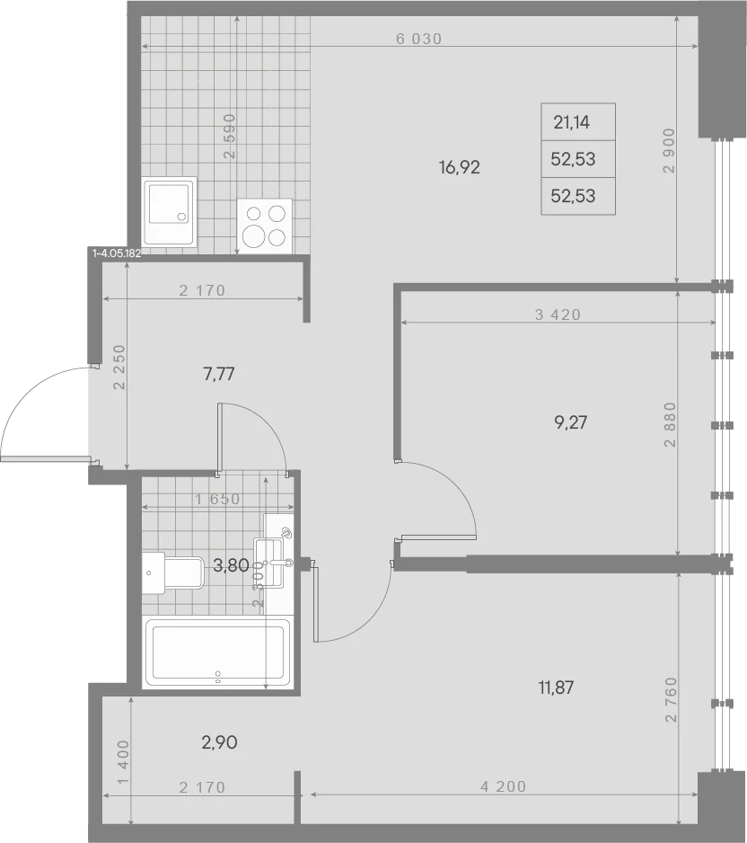 Планировка 2-комнатная 52,5 м² в квартале «Avant» — Квартал «Avant»
