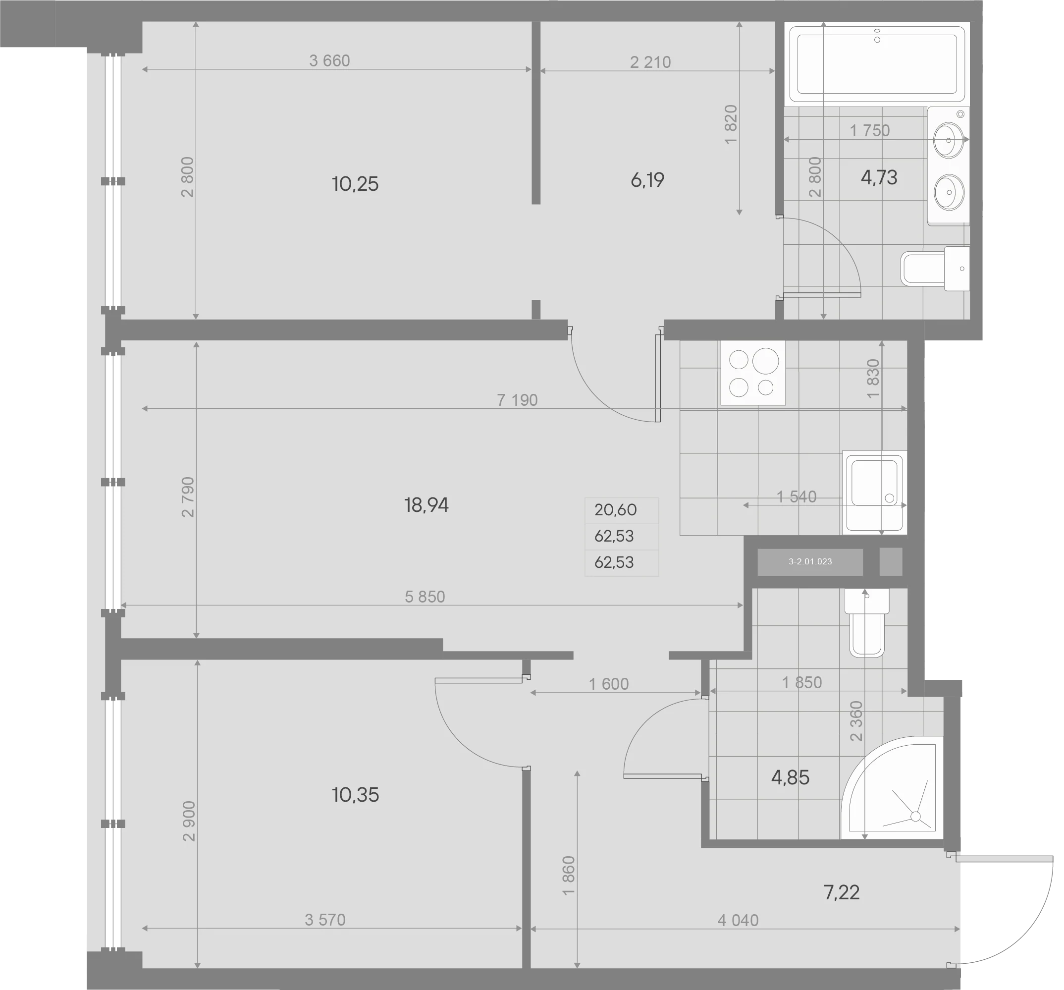 Планировка 2-комнатная 62,6 м² в квартале «Avant» — Квартал «Avant»