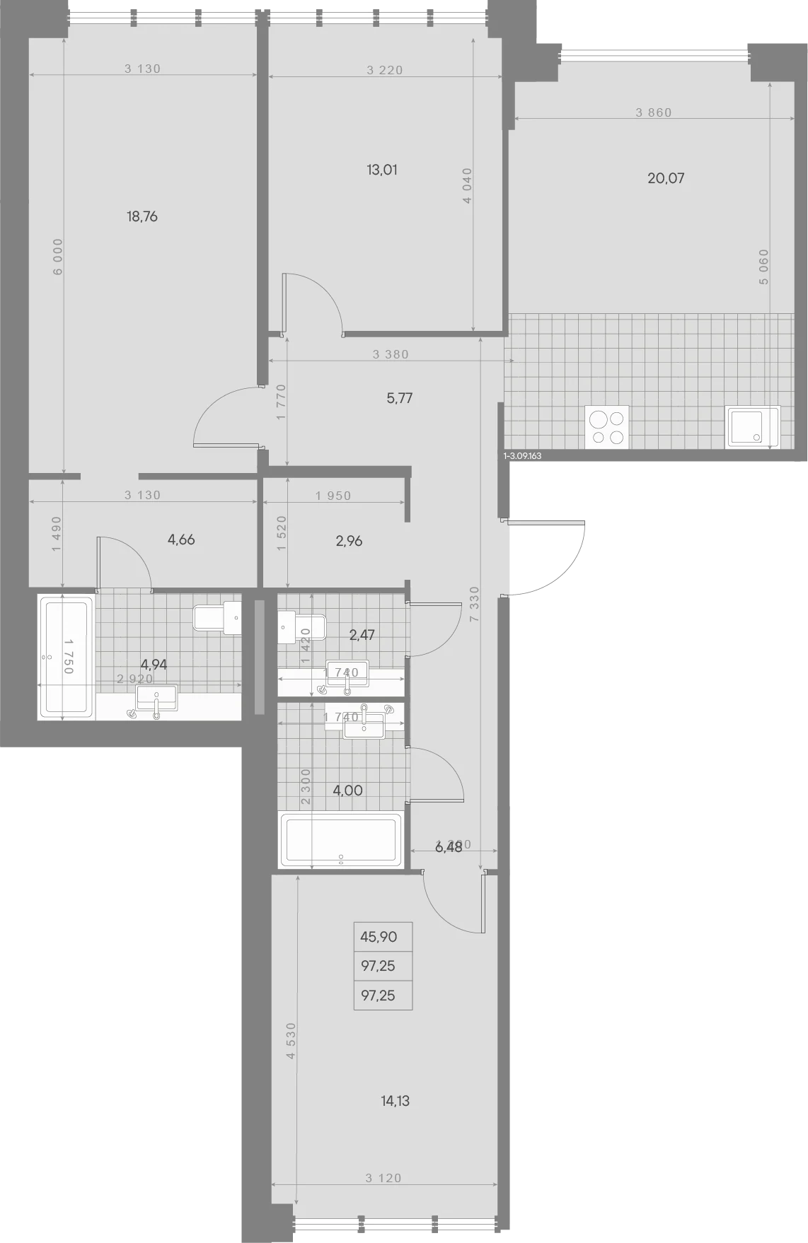 Планировка 3-комнатная 97,2 м² в квартале «Avant» — Квартал «Avant»