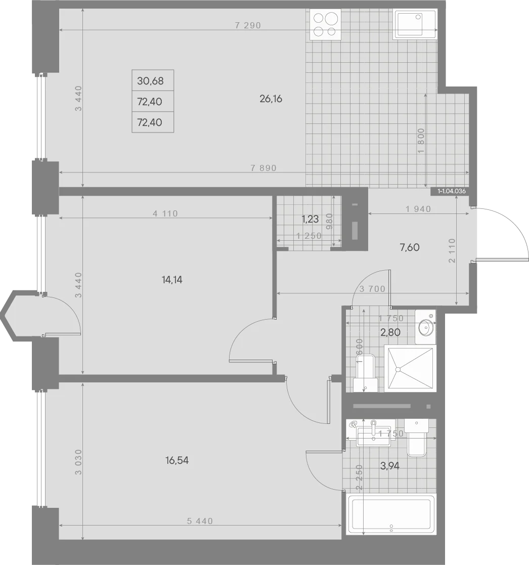 Планировка 2-комнатная 72,4 м² в квартале «Avant» — Квартал «Avant»