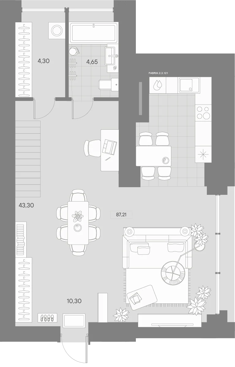 Планировка 1-комнатная 88,7 м² в квартале «Avant» — Квартал «Avant»