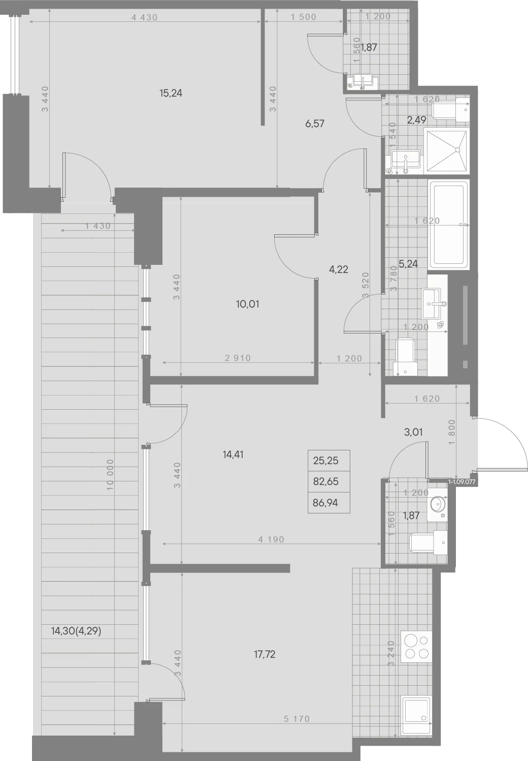 Планировка 2-комнатная 86,9 м² в квартале «Avant» — Квартал «Avant»