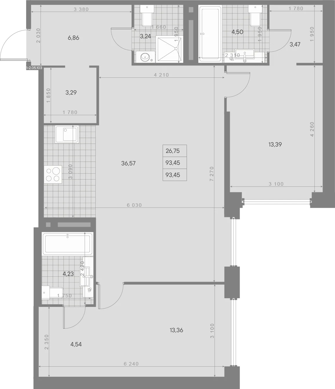 Планировка 2-комнатная 93,5 м² в квартале «Avant» — Квартал «Avant»