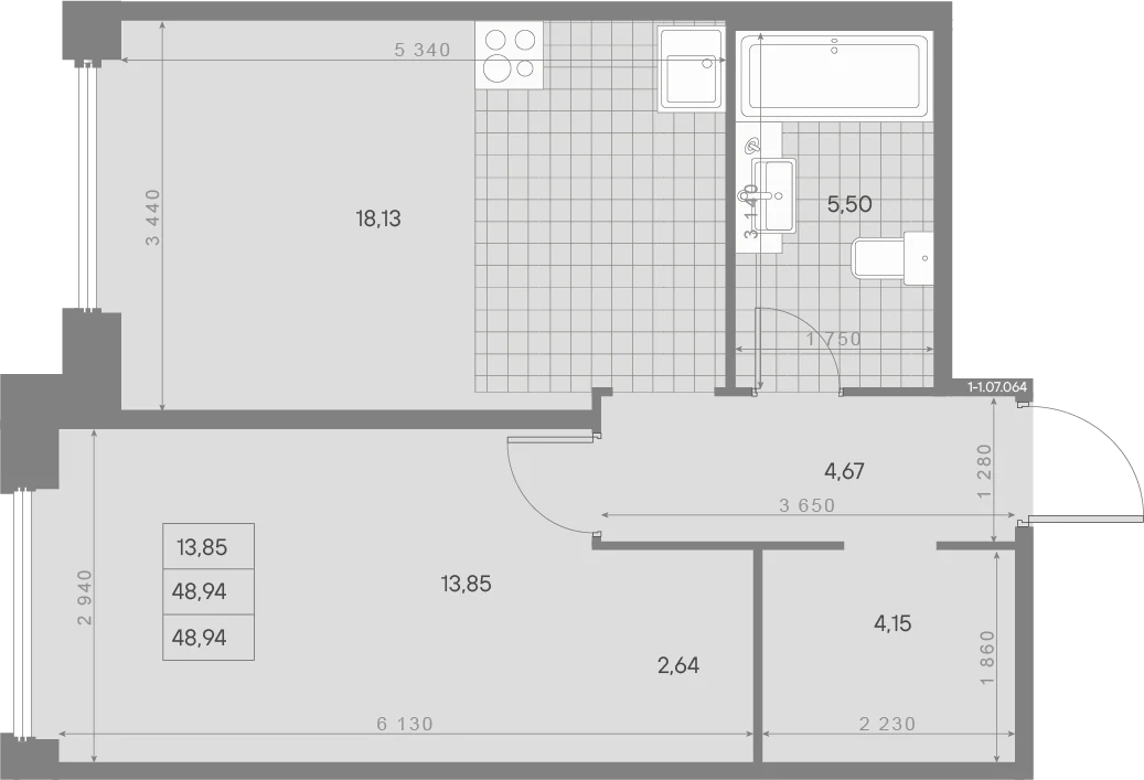Планировка 1-комнатная 48,9 м² в квартале «Avant» — Квартал «Avant»