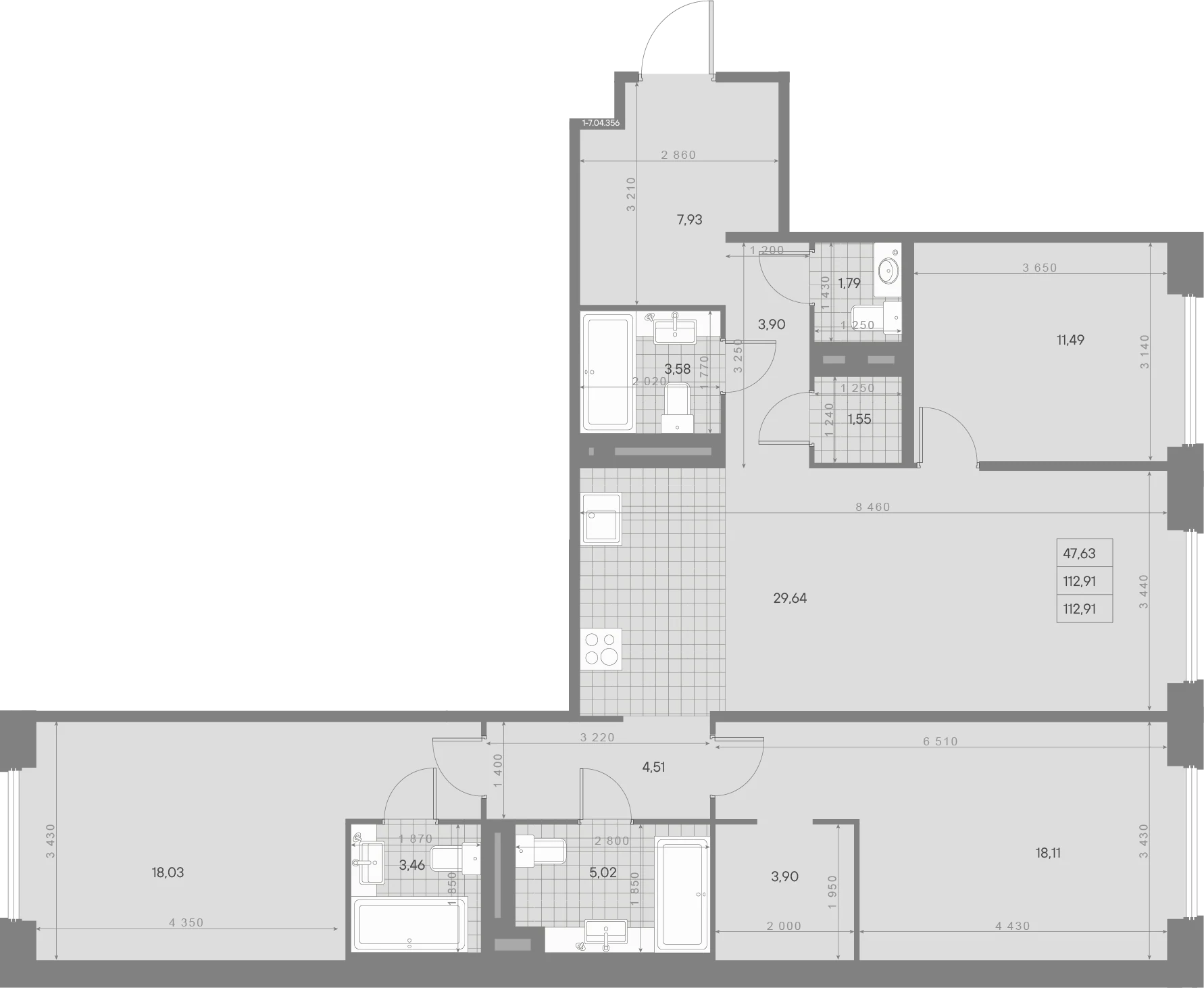 Планировка 3-комнатная 112,9 м² в квартале «Avant» — Квартал «Avant»