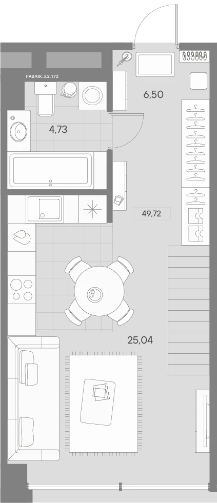 Планировка 1-комнатная 49,5 м² в квартале «Avant» — Квартал «Avant»