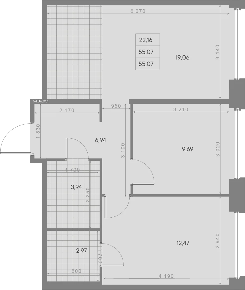 Планировка 2-комнатная 55,1 м² в квартале «Avant» — Квартал «Avant»