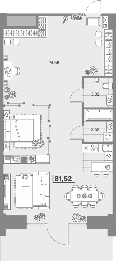 Планировка 1-комнатная 81,5 м² в квартале «Avant» — Квартал «Avant»