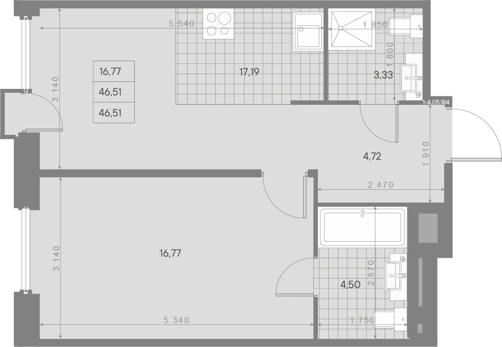 Планировка 1-комнатная 46,5 м² в квартале «Avant» — Квартал «Avant»