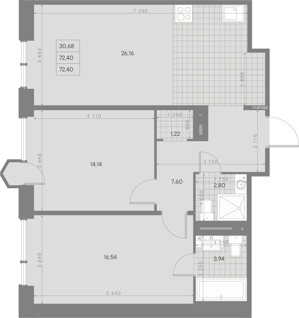Планировка 2-комнатная 72,4 м² в квартале «Avant» — Квартал «Avant»