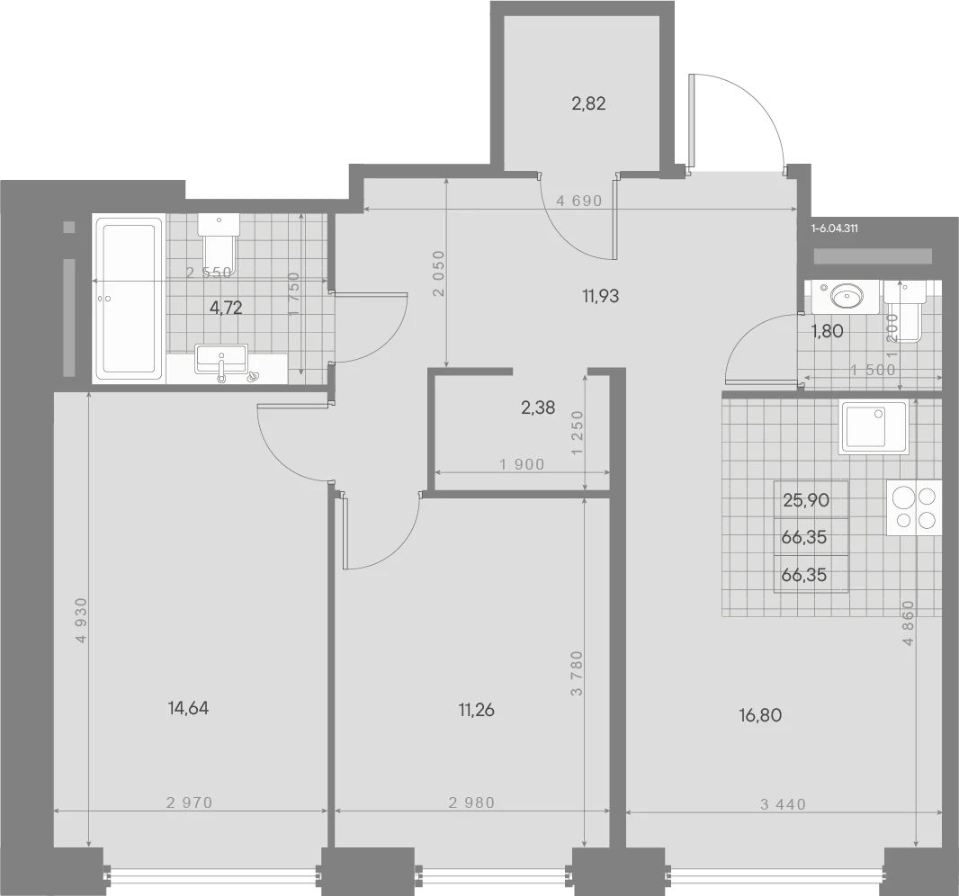 Планировка 2-комнатная 66,3 м² в квартале «Avant» — Квартал «Avant»
