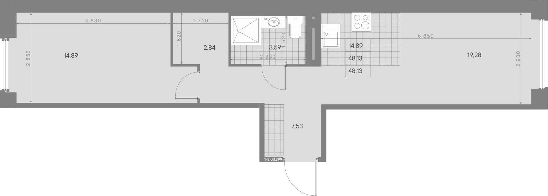 Планировка 1-комнатная 48,1 м² в квартале «Avant» — Квартал «Avant»