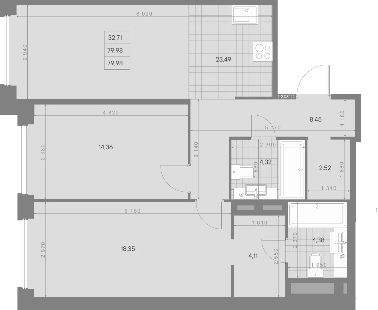 Планировка 2-комнатная 80 м² в квартале «Avant» — Квартал «Avant»