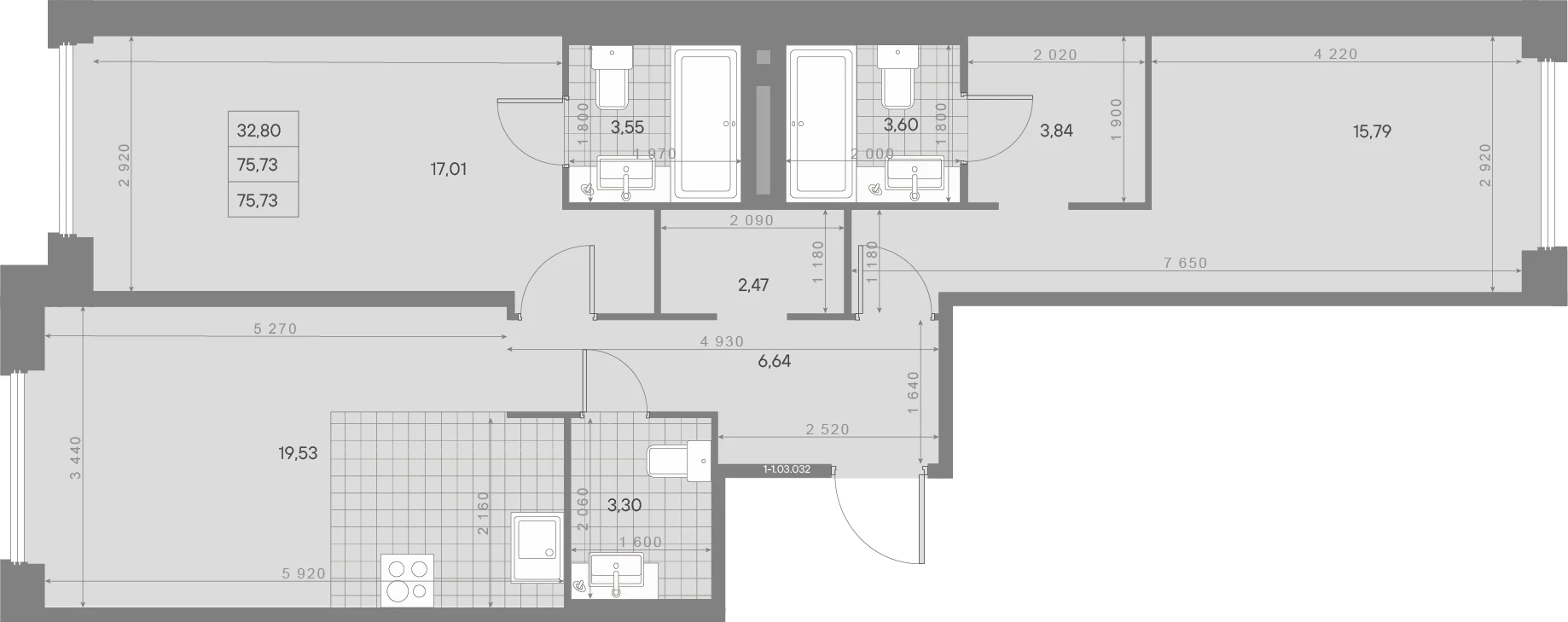 Планировка 2-комнатная 75,7 м² в квартале «Avant» — Квартал «Avant»