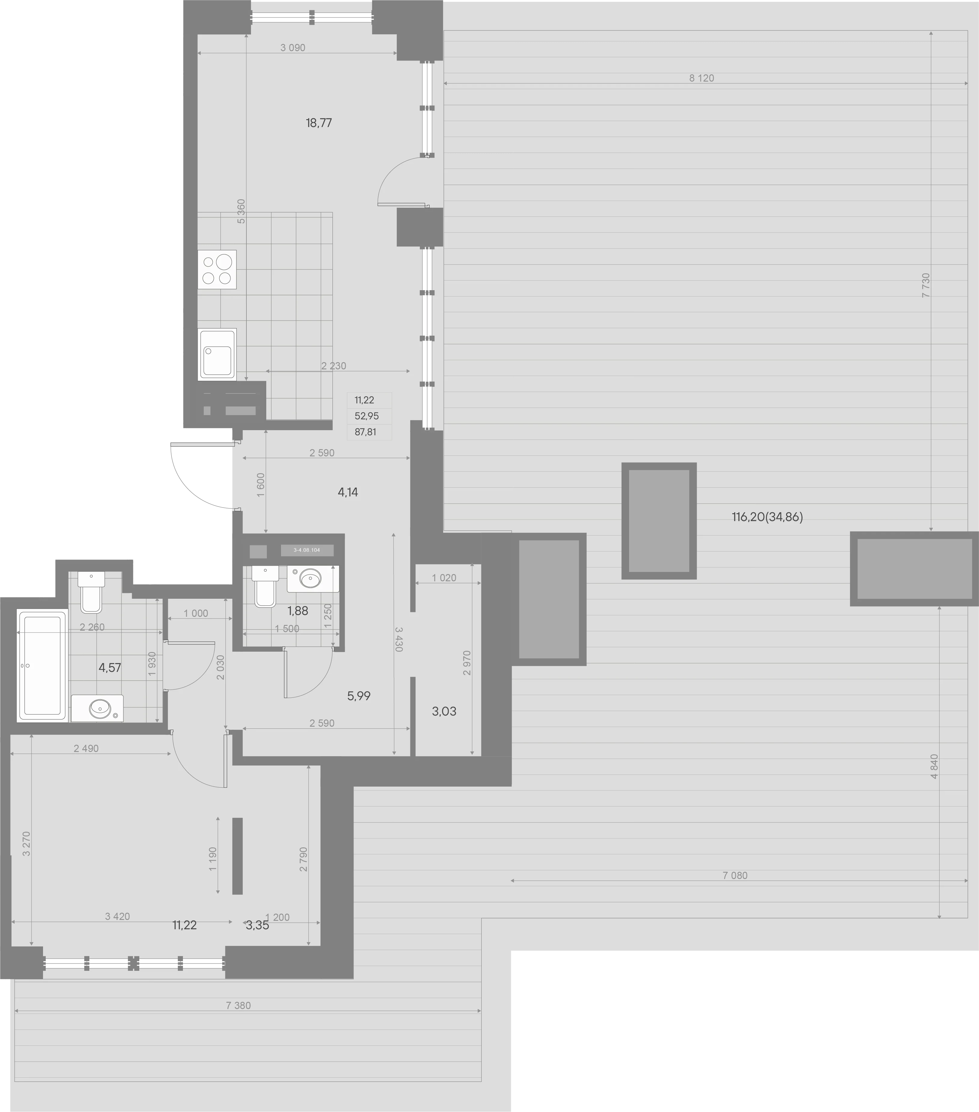 Планировка 1-комнатная 205,1 м² в квартале «Avant» — Квартал «Avant»
