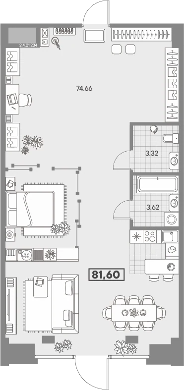 Планировка 1-комнатная 81,6 м² в квартале «Avant» — Квартал «Avant»