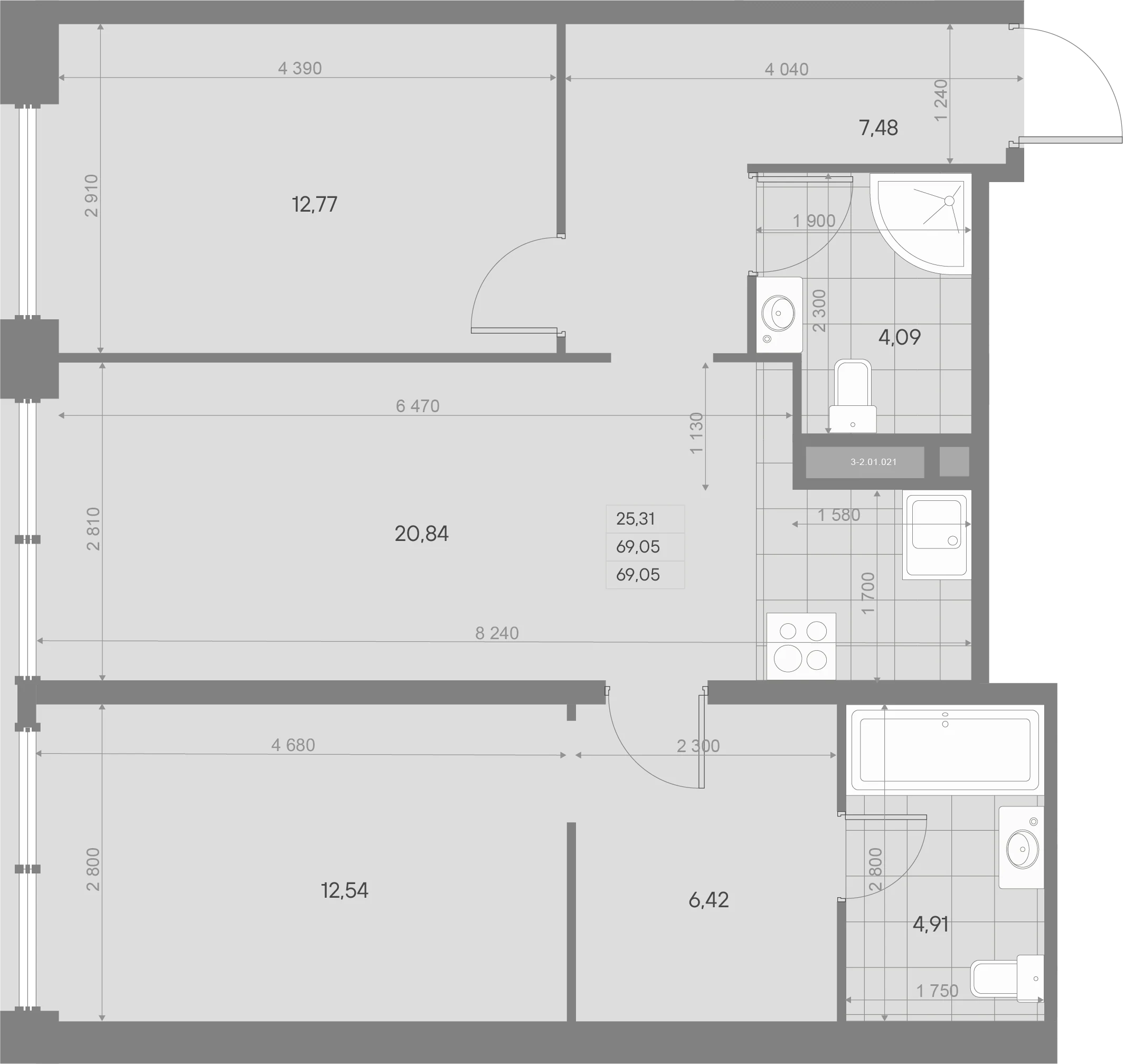 Планировка 2-комнатная 69,1 м² в квартале «Avant» — Квартал «Avant»