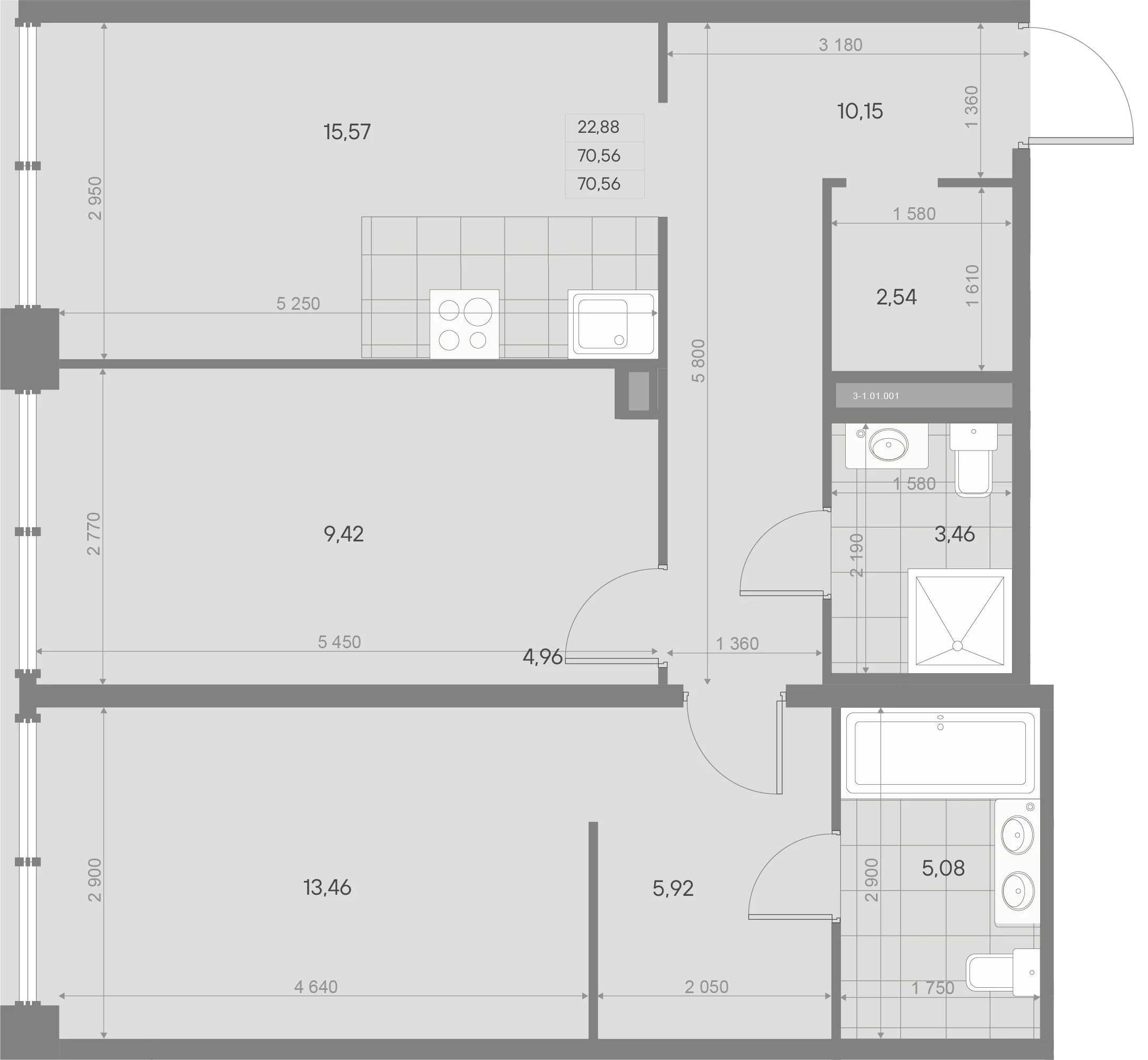 Планировка 2-комнатная 70,6 м² в квартале «Avant» — Квартал «Avant»