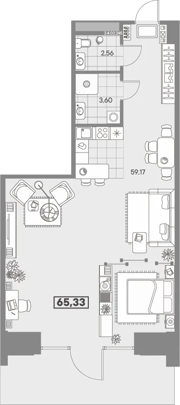 Планировка 1-комнатная 65,3 м² в квартале «Avant» — Квартал «Avant»