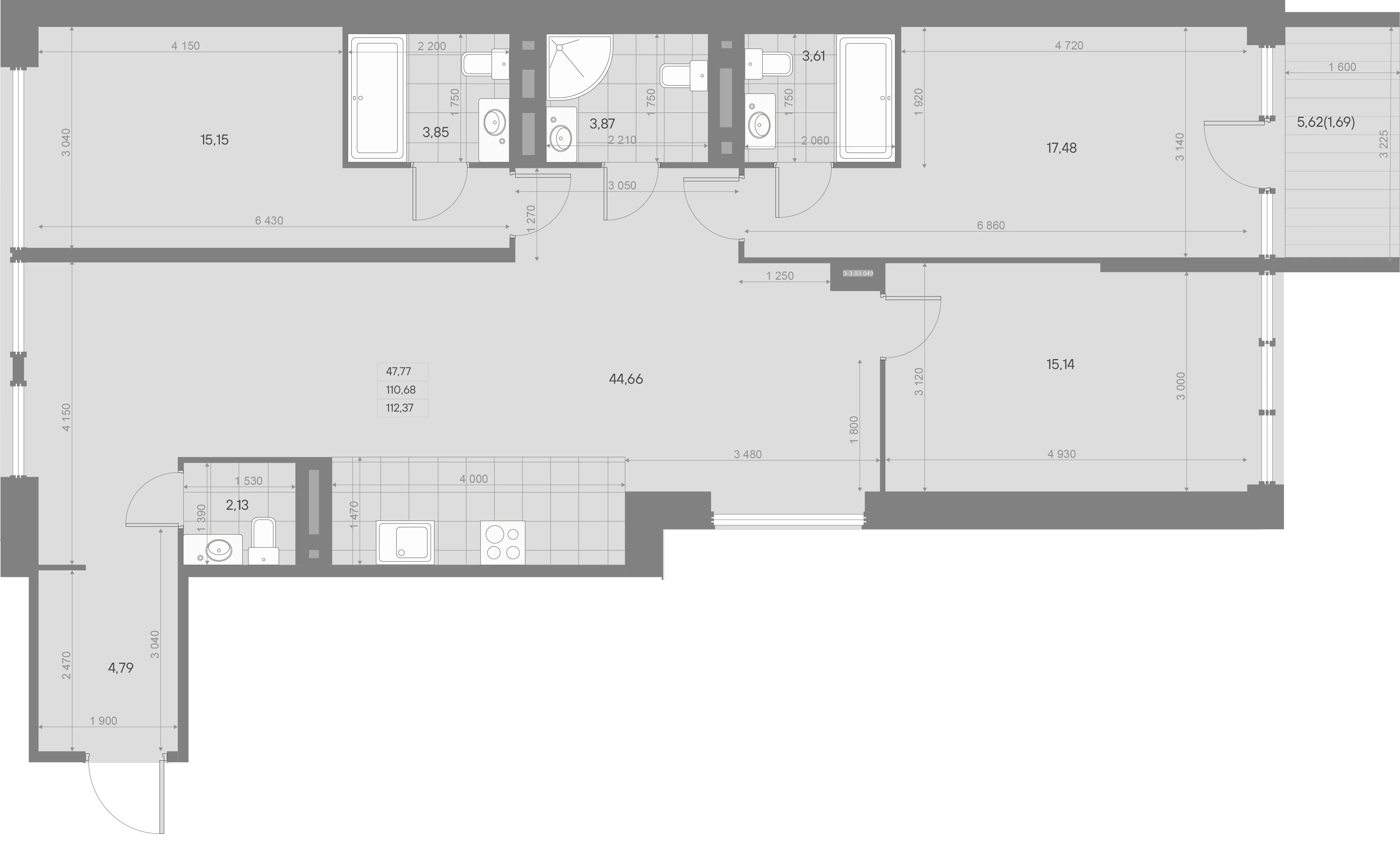 Планировка 3-комнатная 111,7 м² в квартале «Avant» — Квартал «Avant»