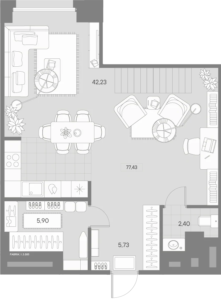 Планировка 1-комнатная 76,6 м² в квартале «Avant» — Квартал «Avant»