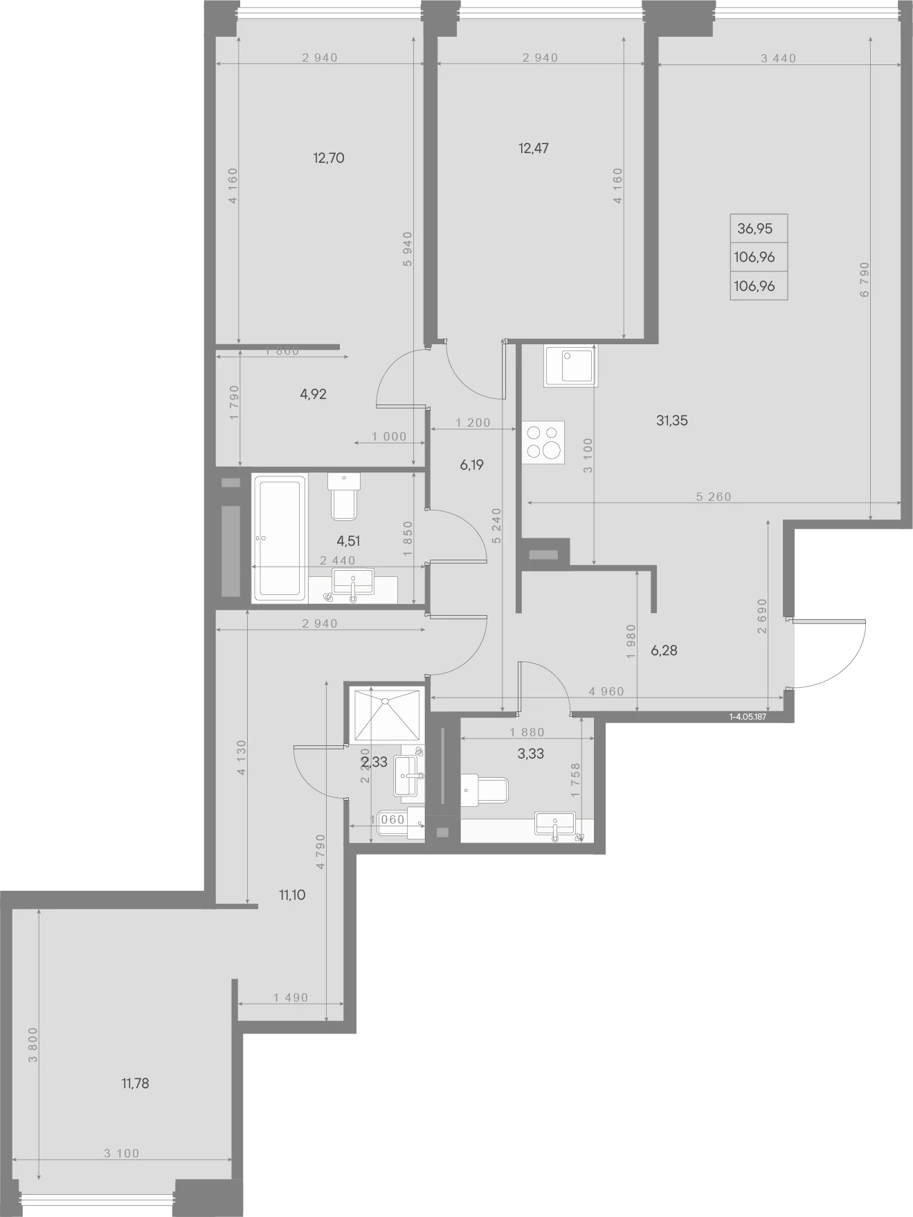Планировка 3-комнатная 107 м² в квартале «Avant» — Квартал «Avant»